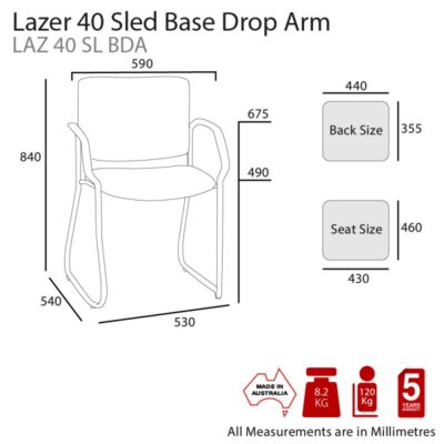 MA Lazer 40 Stackable Sled Base Drop Arm Chair